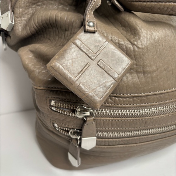 ALLIBELLE TAN LEATHER ROOMY DOUBLE HANDLE SPACIOUS CARRY ALL BAG PURSE - Picture 7 of 13